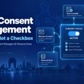 DPDP consent management thumbnail showing consent status, withdrawal, personal data, Consent Manager and active consent controls