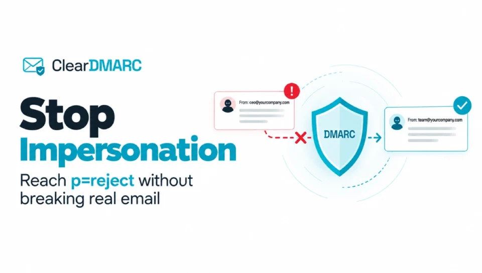 Email Domain Protection with ClearDMARC blocking spoofed and impersonated emails